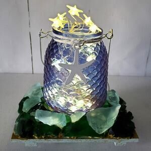 Unbranded Artisan Nautical Starfish Sea Glass Textured Decorative Night Light
